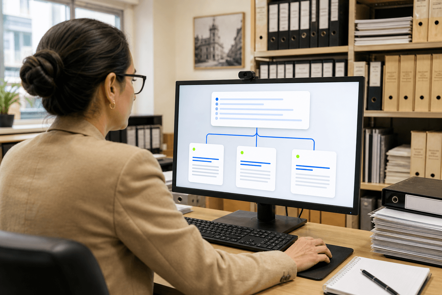 Persona consultando documentos y revisando las fuentes de una respuesta